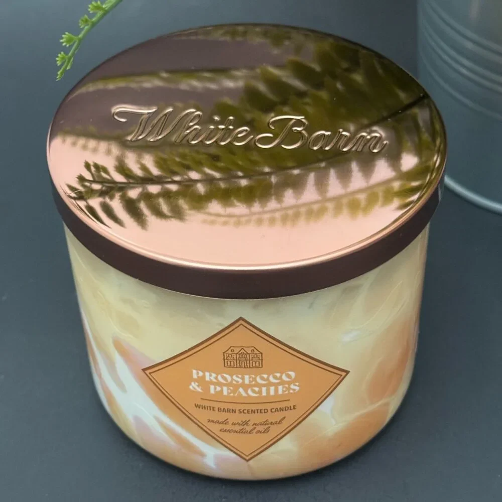 BBW Prosecco & Peaches White Barn Bath & Body Works 3 Wick Candle - Picture 4 of 10